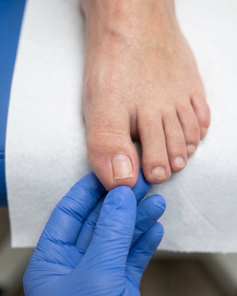 El mismo dedo gordo después de la cirugía: la uña queda más estrecha de ese lado y la piel ya no está inflamada
